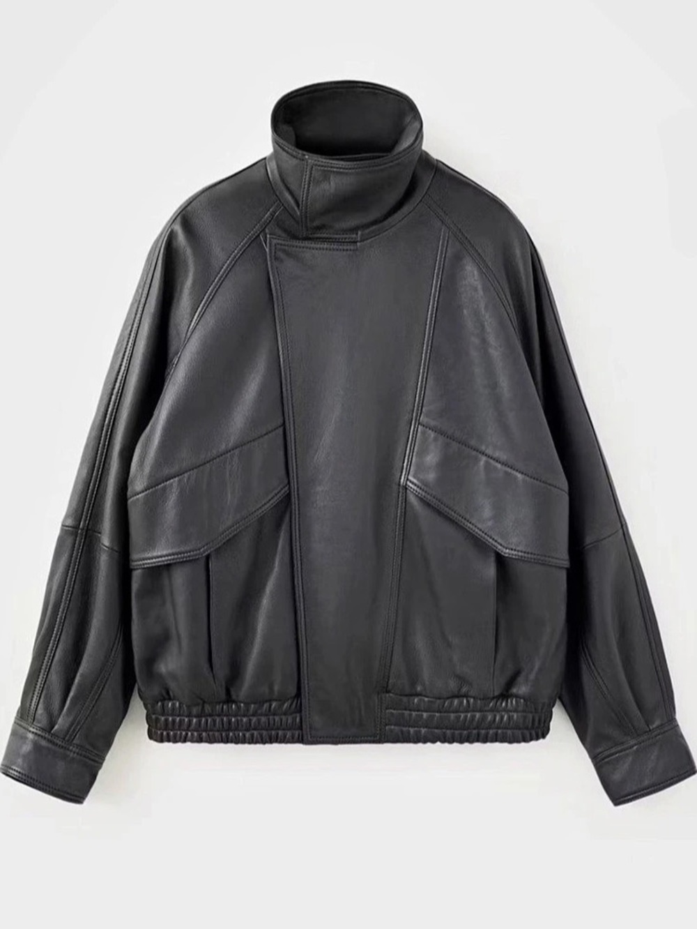 NWT Mango Funnel Neck Brown Leather Jacket size Medium